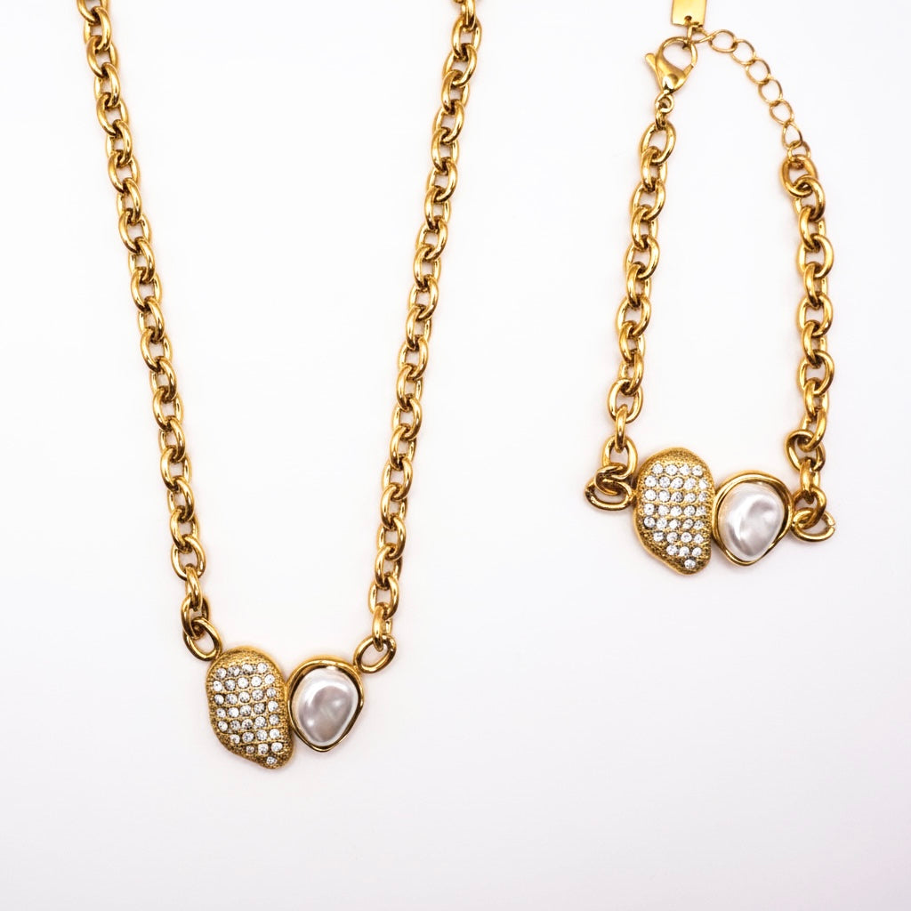 Shining pearl bracelet + necklace